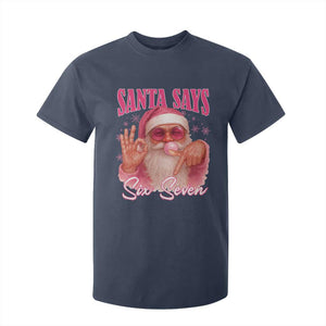 Funny Pink Santa Says Six Seven T Shirt For Kid 67 Christmas Meme Gen Alpha TS11 Navy Print Your Wear