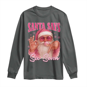 Funny Pink Santa Says Six Seven Long Sleeve Shirt 67 Christmas Meme Gen Alpha TS11 Dark Heather Print Your Wear