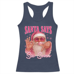 Funny Pink Santa Says Six Seven Racerback Tank Top 67 Christmas Meme Gen Alpha TS11 Navy Print Your Wear