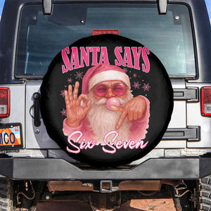 Funny Pink Santa Says Six Seven Spare Tire Cover 67 Christmas Meme Gen Alpha TS11 No hole Black Print Your Wear