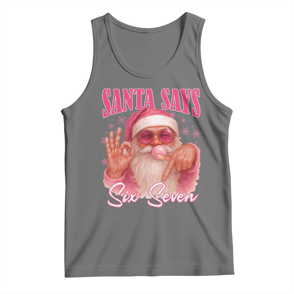Funny Pink Santa Says Six Seven Tank Top 67 Christmas Meme Gen Alpha TS11 Black Heather Print Your Wear