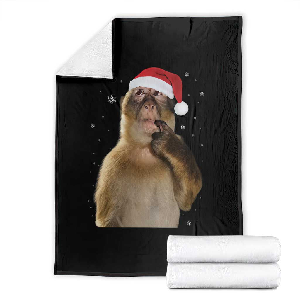 Christmas Thinking Monkey Meme Humor Brainrot Throw Blanket TS11 Black Print Your Wear