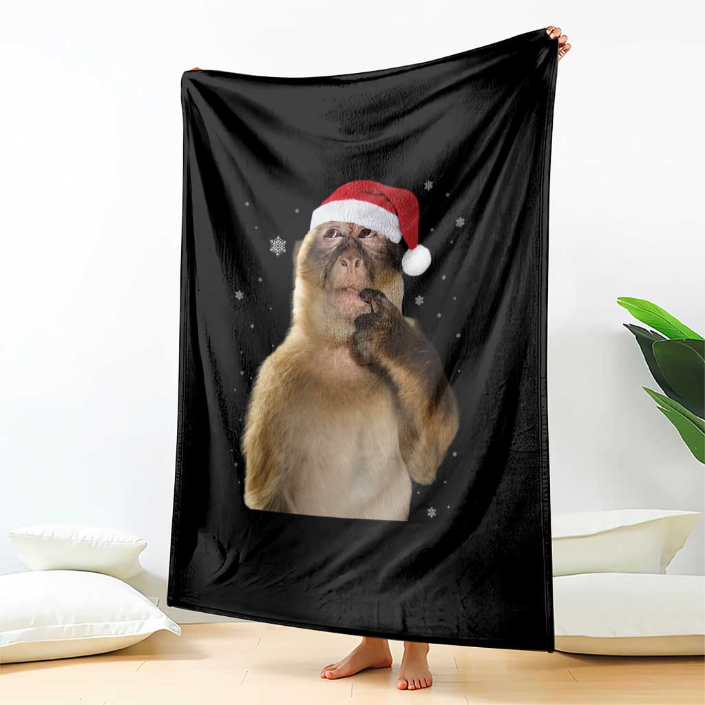 Christmas Thinking Monkey Meme Humor Brainrot Throw Blanket TS11 Print Your Wear