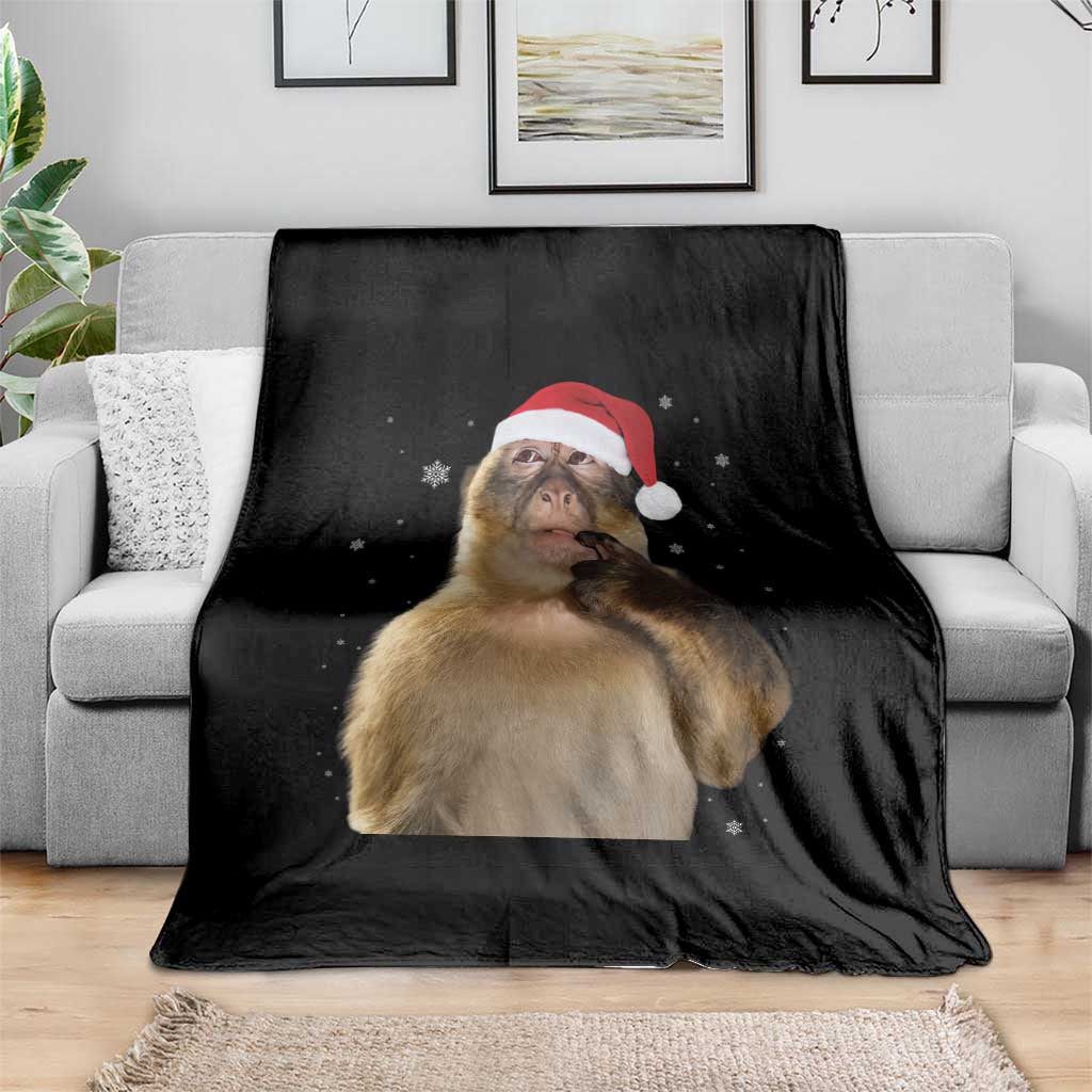 Christmas Thinking Monkey Meme Humor Brainrot Throw Blanket TS11 Print Your Wear
