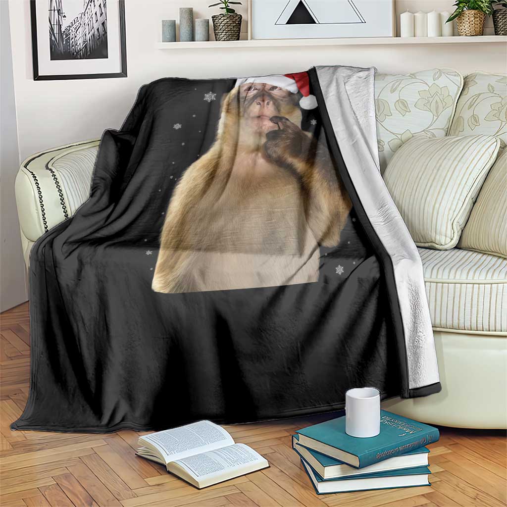 Christmas Thinking Monkey Meme Humor Brainrot Throw Blanket TS11 Print Your Wear