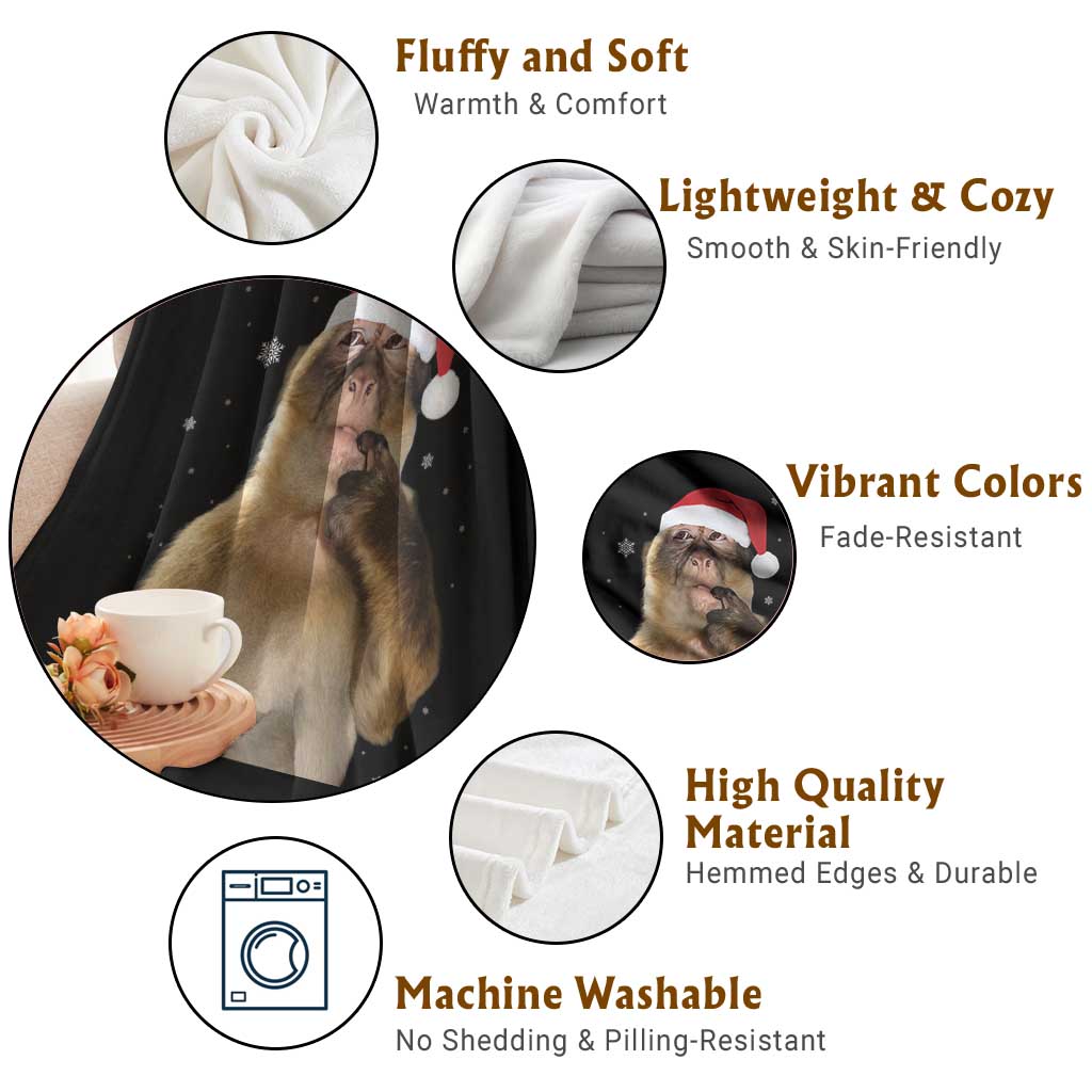 Christmas Thinking Monkey Meme Humor Brainrot Throw Blanket TS11 Print Your Wear