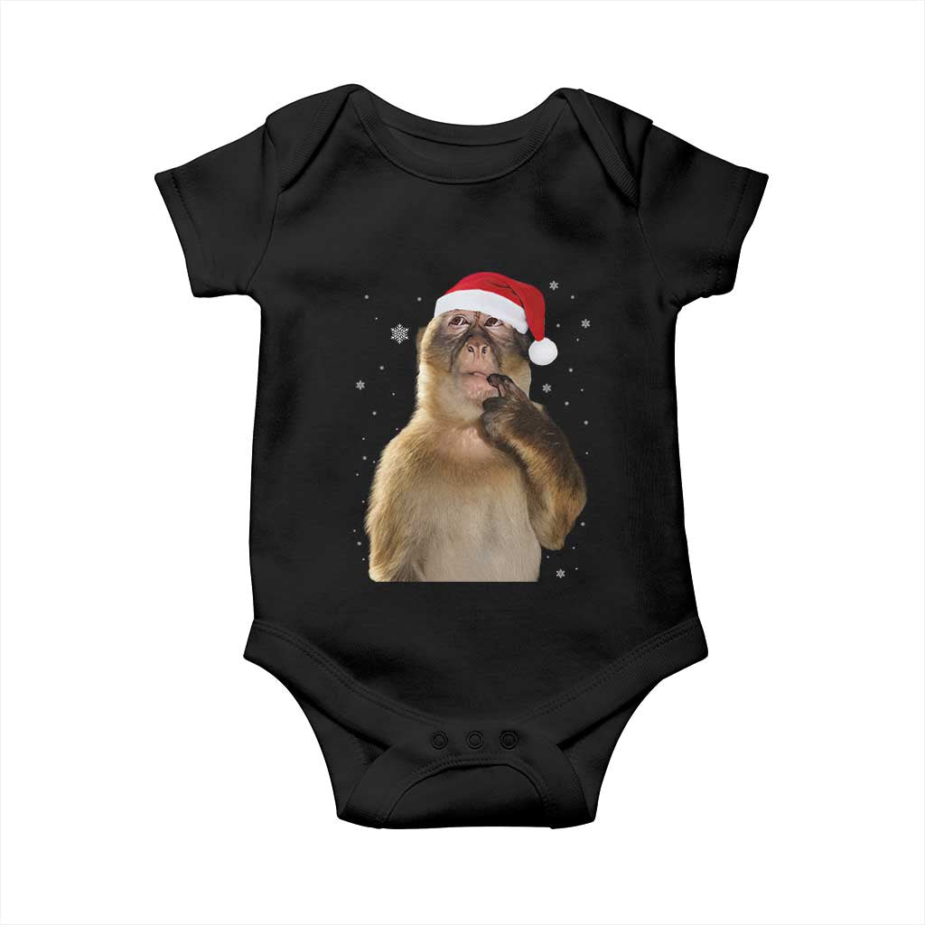 Christmas Thinking Monkey Meme Humor Brainrot Baby Onesie TS11 Black Print Your Wear