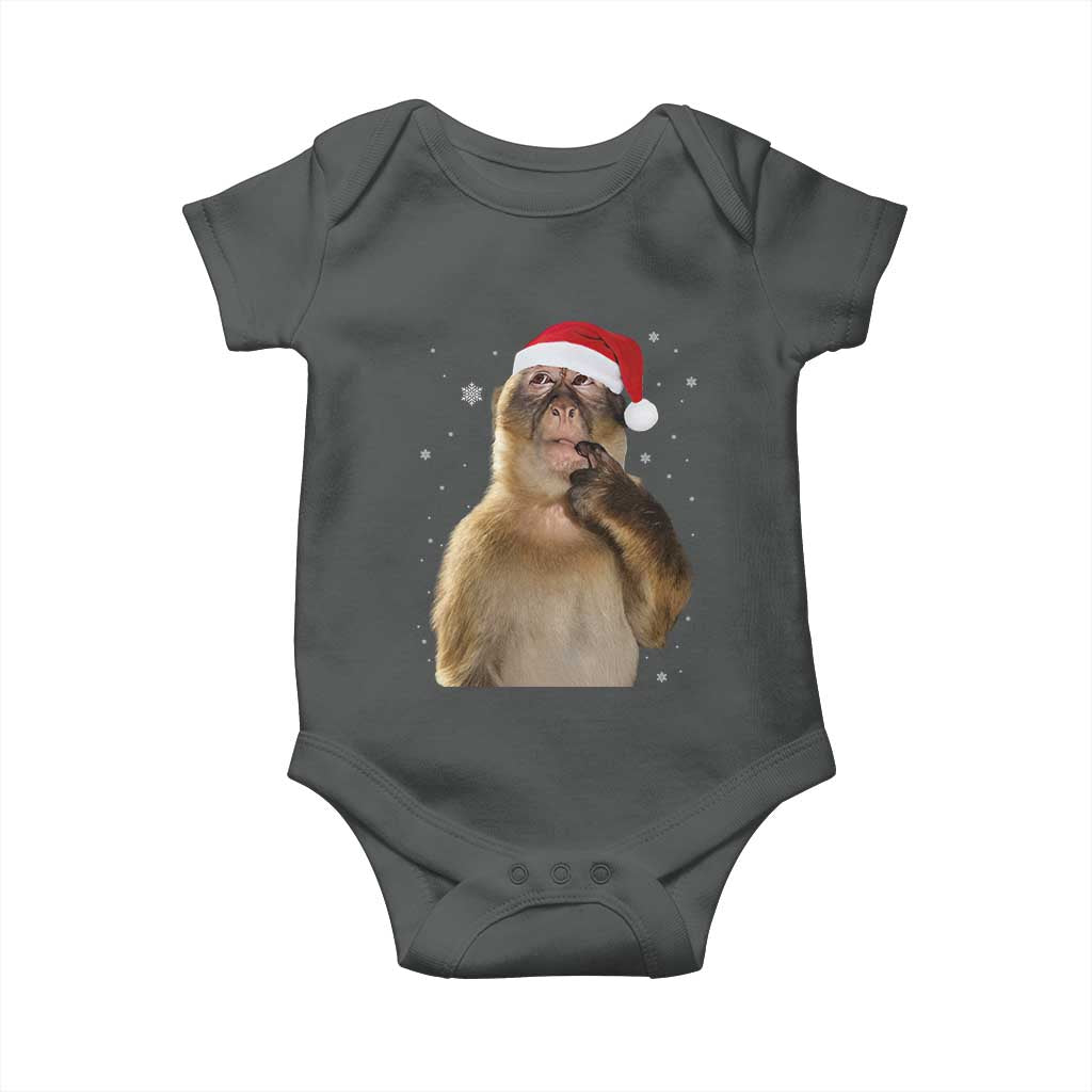 Christmas Thinking Monkey Meme Humor Brainrot Baby Onesie TS11 Dark Heather Print Your Wear