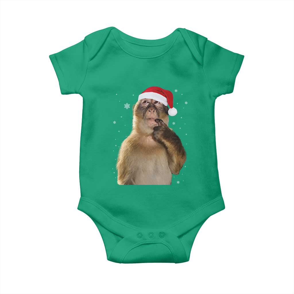 Christmas Thinking Monkey Meme Humor Brainrot Baby Onesie TS11 Irish Green Print Your Wear