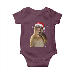 Christmas Thinking Monkey Meme Humor Brainrot Baby Onesie TS11 Maroon Print Your Wear