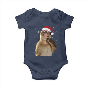 Christmas Thinking Monkey Meme Humor Brainrot Baby Onesie TS11 Navy Print Your Wear