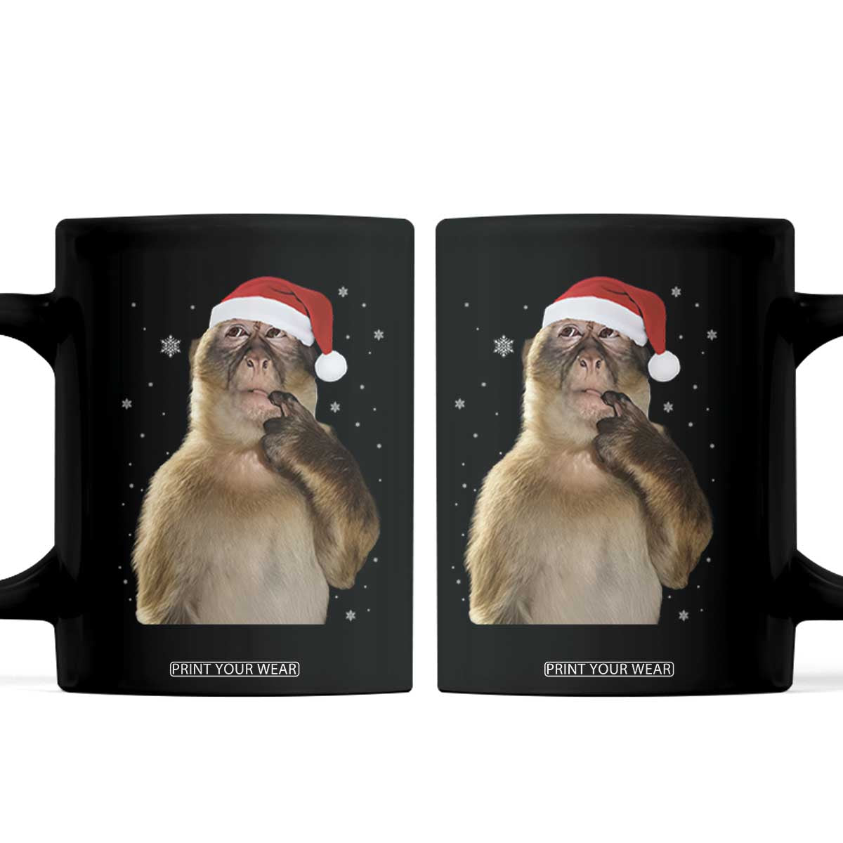 Christmas Thinking Monkey Meme Humor Brainrot Coffee Mug TS11 Black Print Your Wear