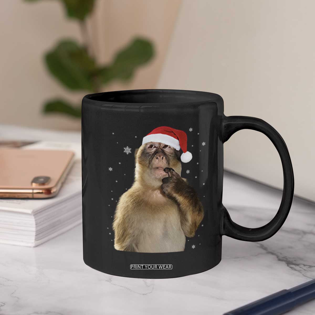 Christmas Thinking Monkey Meme Humor Brainrot Coffee Mug TS11 Print Your Wear
