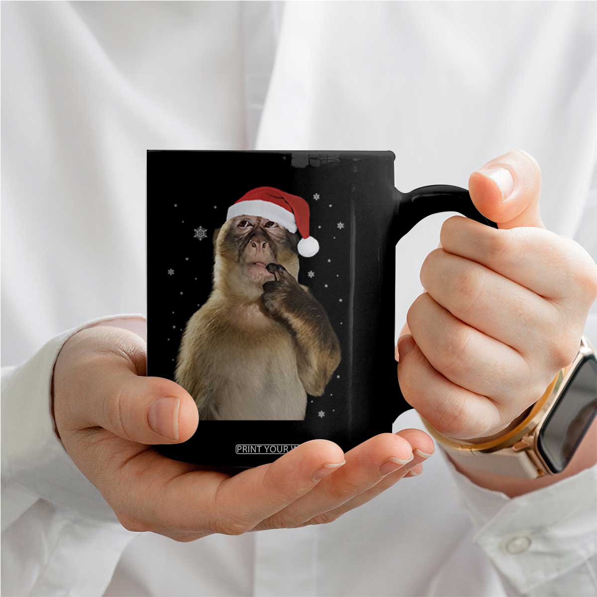 Christmas Thinking Monkey Meme Humor Brainrot Coffee Mug TS11 Print Your Wear