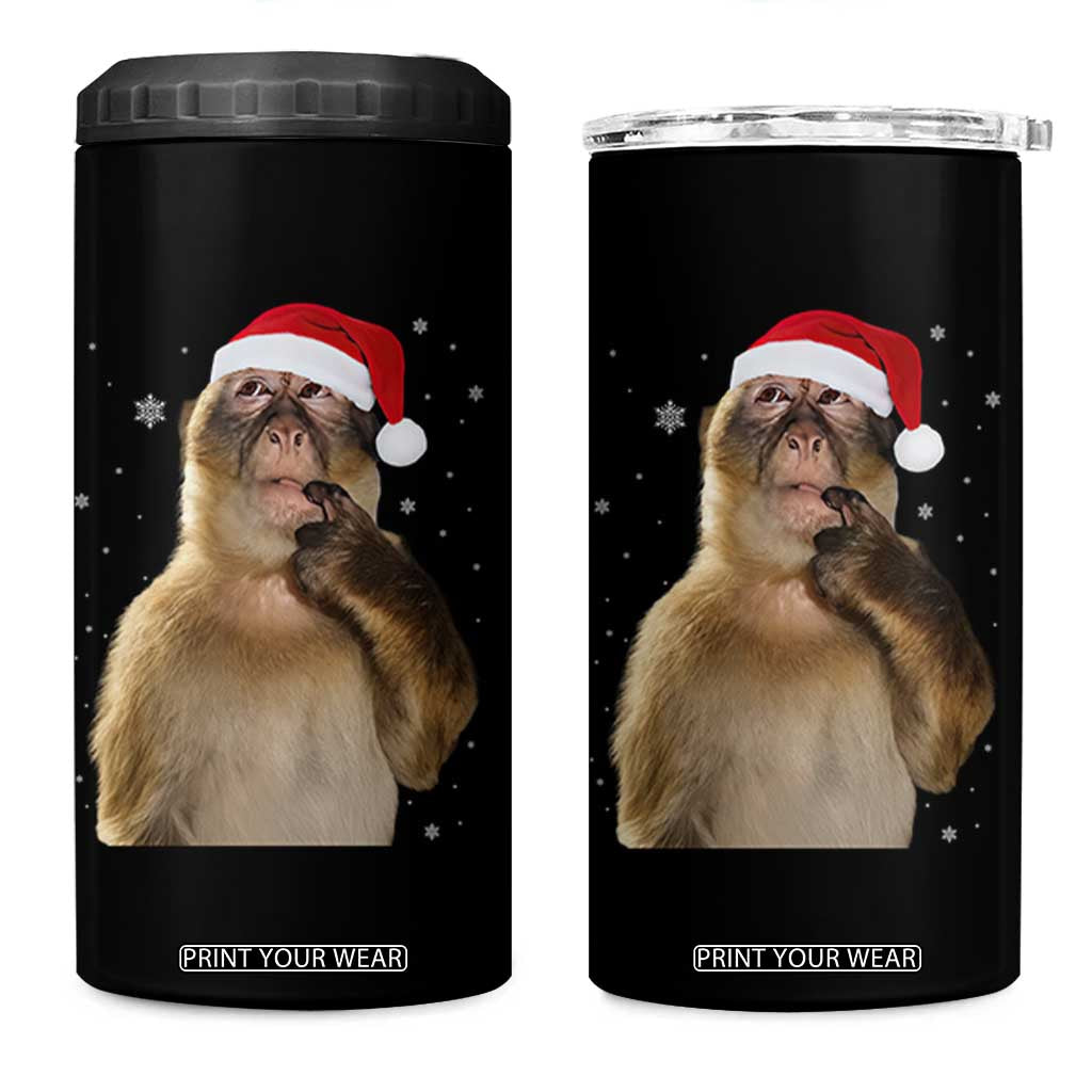 Christmas Thinking Monkey Meme Humor Brainrot 4 in 1 Can Cooler Tumbler TS11 One Size: 16 oz Black Print Your Wear