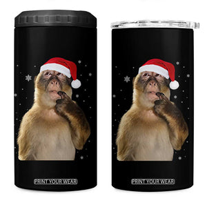 Christmas Thinking Monkey Meme Humor Brainrot 4 in 1 Can Cooler Tumbler TS11 One Size: 16 oz Black Print Your Wear