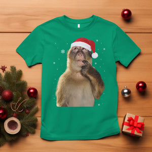 Christmas Thinking Monkey Meme Humor Brainrot T Shirt TS11 Irish Green Print Your Wear