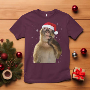 Christmas Thinking Monkey Meme Humor Brainrot T Shirt TS11 Maroon Print Your Wear
