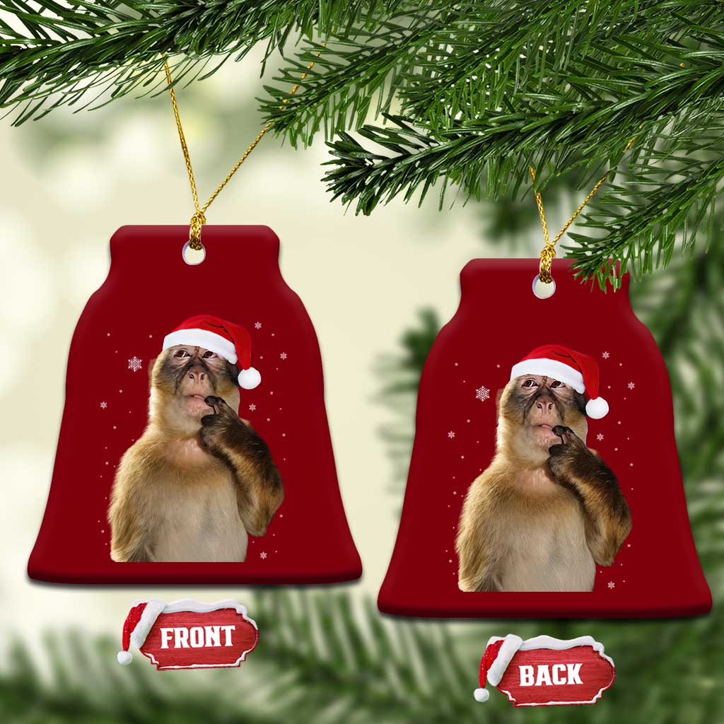 Christmas Thinking Monkey Meme Humor Brainrot Ceramic Ornament TS11 Print Your Wear