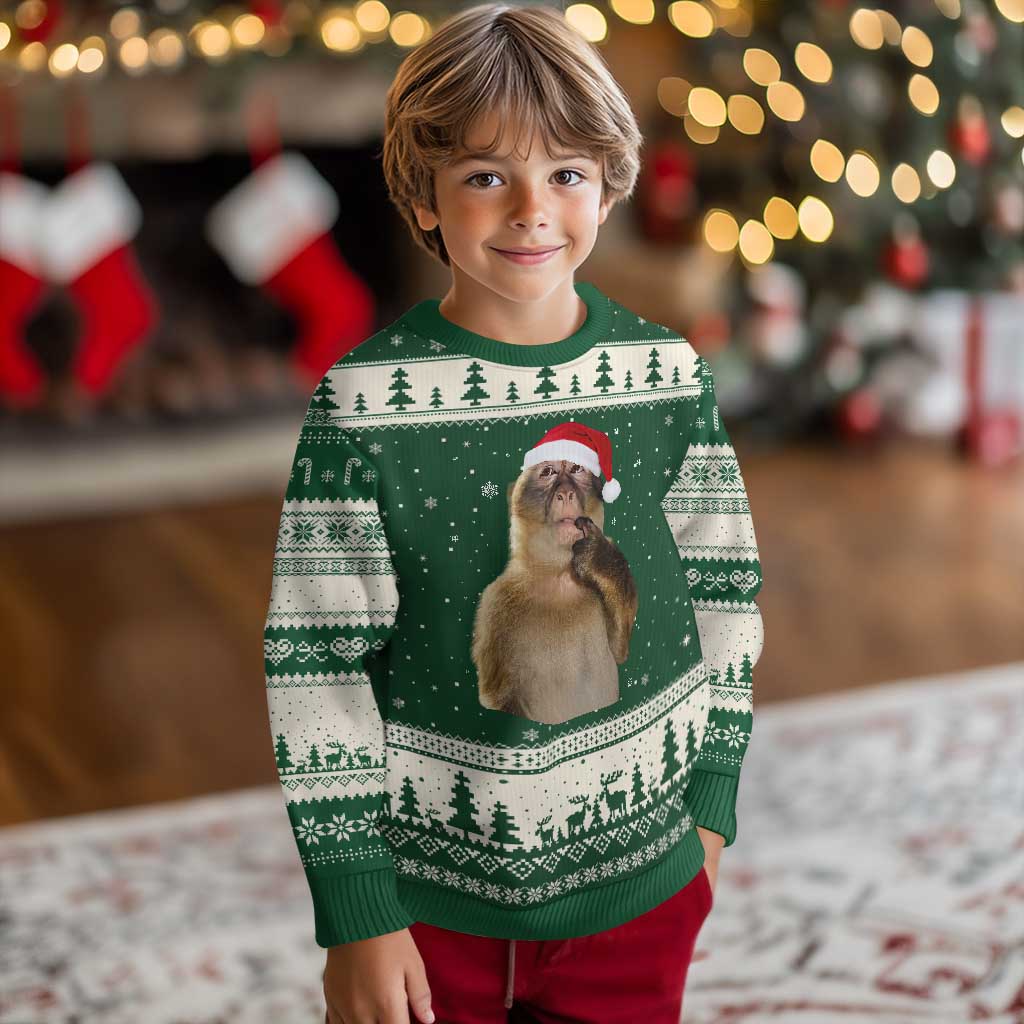 Xmas Thinking Monkey Meme Humor Brainrot Ugly Christmas Sweater TS11 Forest Green Beige Print Your Wear
