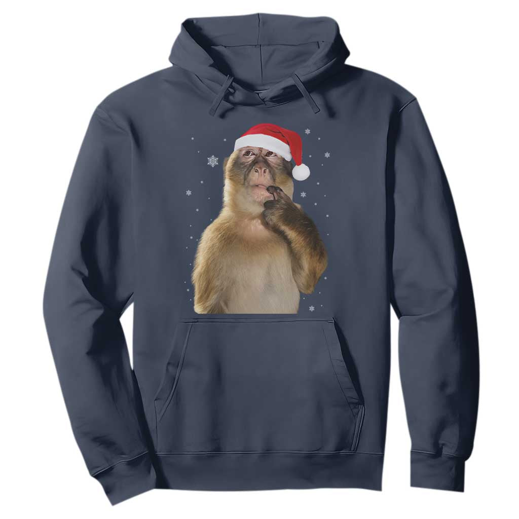 Christmas Thinking Monkey Meme Humor Brainrot Hoodie TS11 Navy Print Your Wear