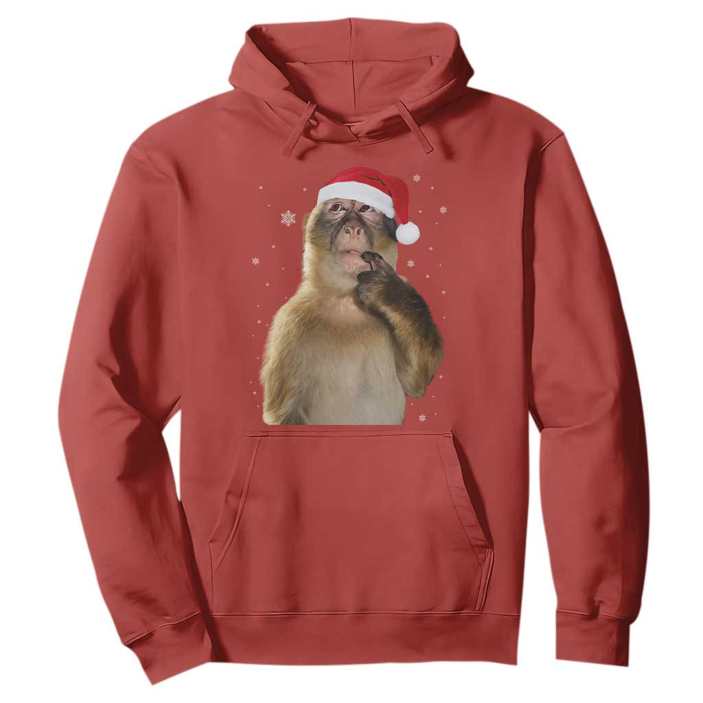 Christmas Thinking Monkey Meme Humor Brainrot Hoodie TS11 Red Print Your Wear