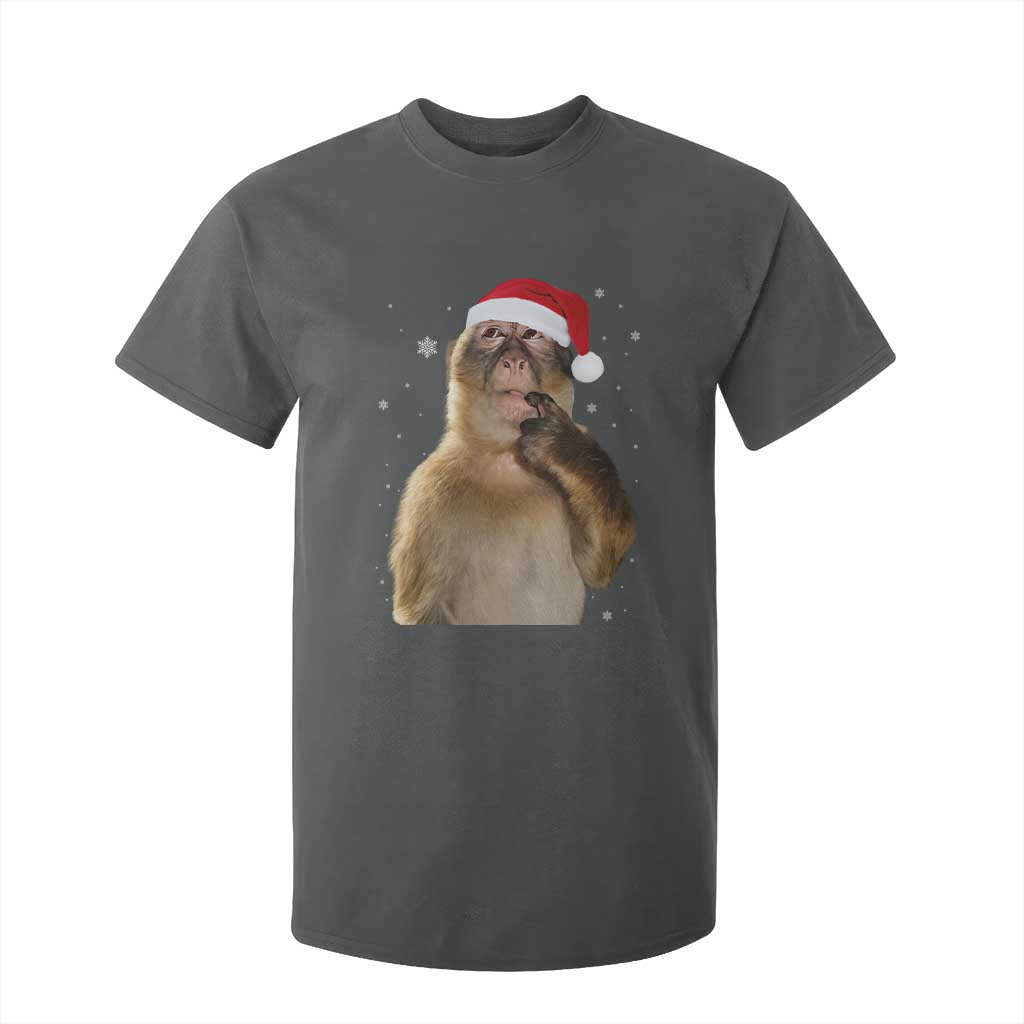Christmas Thinking Monkey Meme Humor Brainrot T Shirt For Kid TS11 Dark Heather Print Your Wear