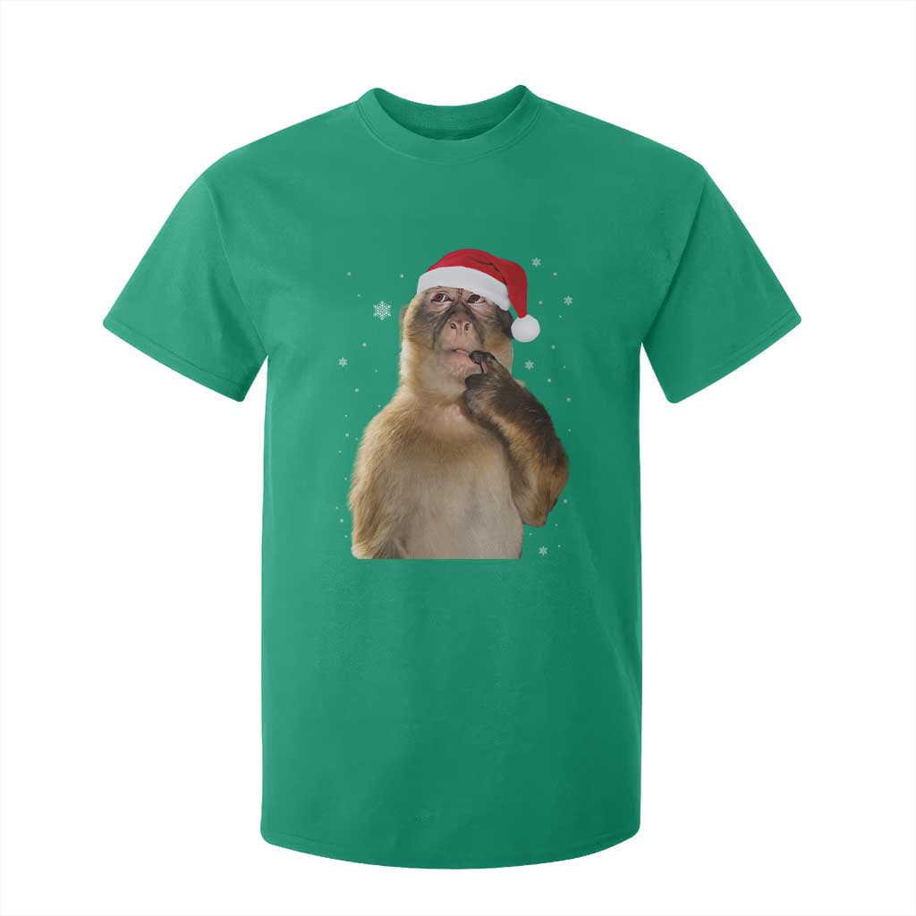 Christmas Thinking Monkey Meme Humor Brainrot T Shirt For Kid TS11 Irish Green Print Your Wear