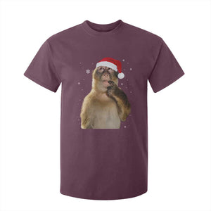 Christmas Thinking Monkey Meme Humor Brainrot T Shirt For Kid TS11 Maroon Print Your Wear