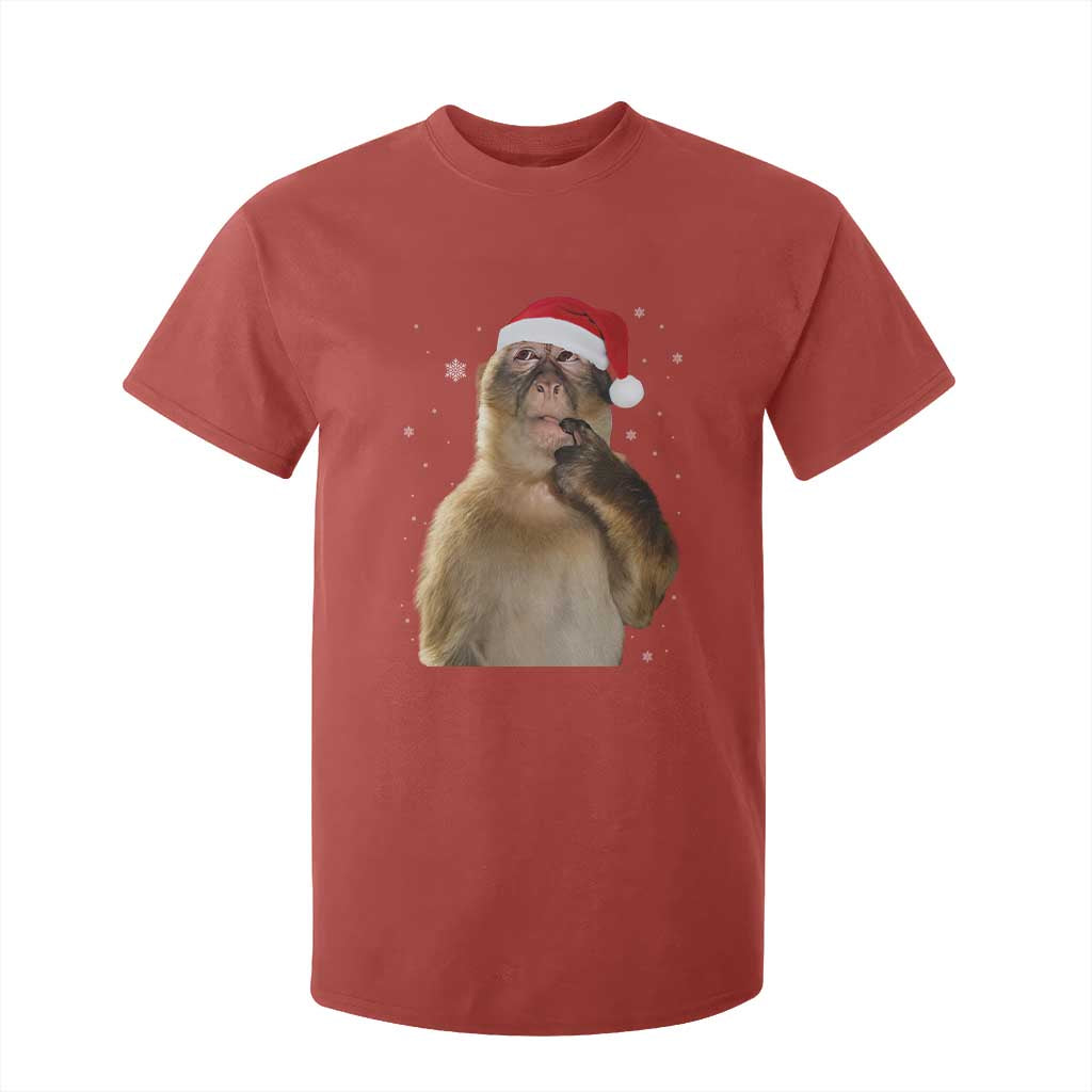 Christmas Thinking Monkey Meme Humor Brainrot T Shirt For Kid TS11 Red Print Your Wear