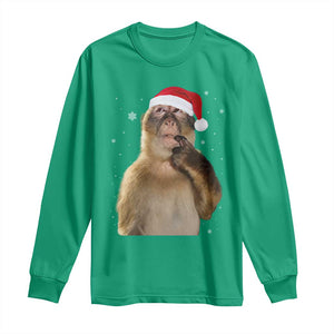 Christmas Thinking Monkey Meme Humor Brainrot Long Sleeve Shirt TS11 Irish Green Print Your Wear