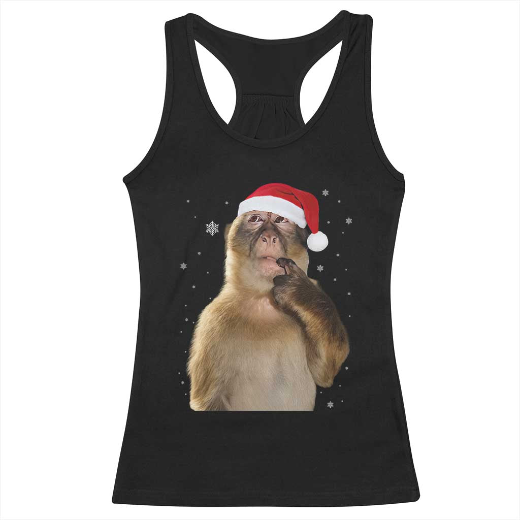 Christmas Thinking Monkey Meme Humor Brainrot Racerback Tank Top TS11 Black Print Your Wear