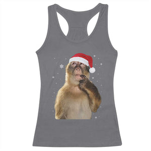 Christmas Thinking Monkey Meme Humor Brainrot Racerback Tank Top TS11 Charcoal Print Your Wear