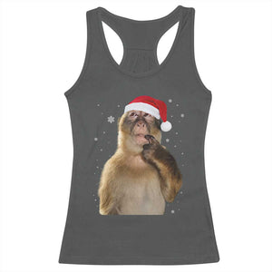 Christmas Thinking Monkey Meme Humor Brainrot Racerback Tank Top TS11 Dark Heather Print Your Wear
