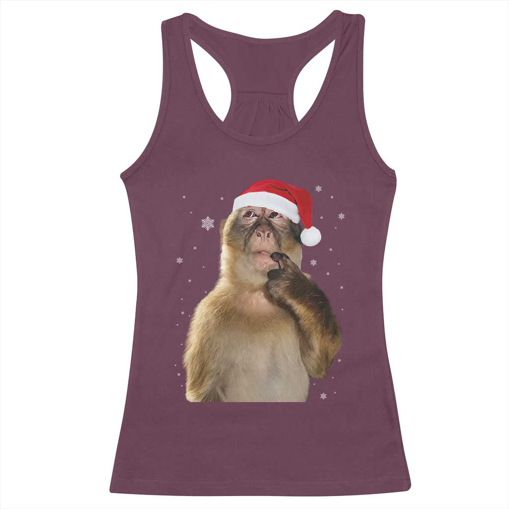 Christmas Thinking Monkey Meme Humor Brainrot Racerback Tank Top TS11 Maroon Print Your Wear