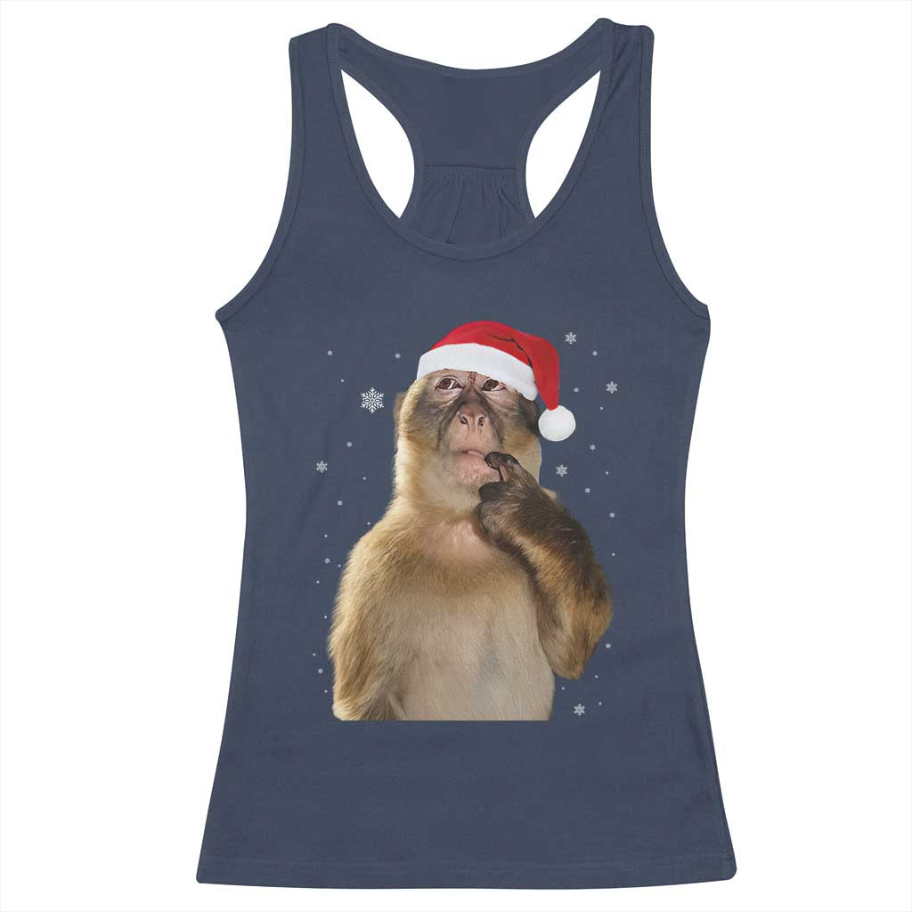 Christmas Thinking Monkey Meme Humor Brainrot Racerback Tank Top TS11 Navy Print Your Wear