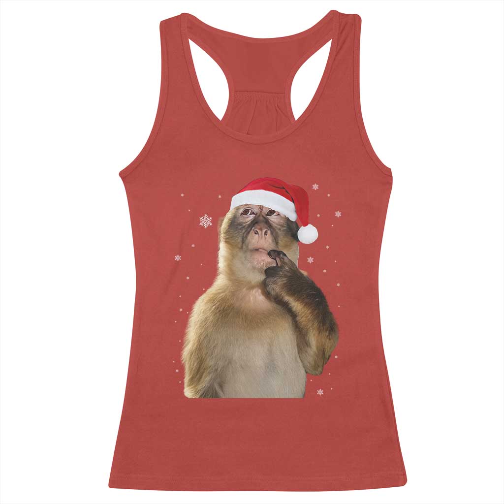 Christmas Thinking Monkey Meme Humor Brainrot Racerback Tank Top TS11 Red Print Your Wear