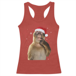 Christmas Thinking Monkey Meme Humor Brainrot Racerback Tank Top TS11 Red Print Your Wear