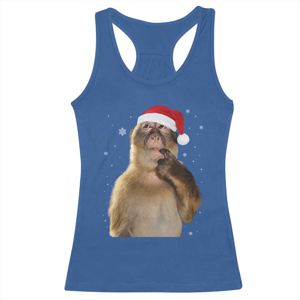 Christmas Thinking Monkey Meme Humor Brainrot Racerback Tank Top TS11 Royal Blue Print Your Wear