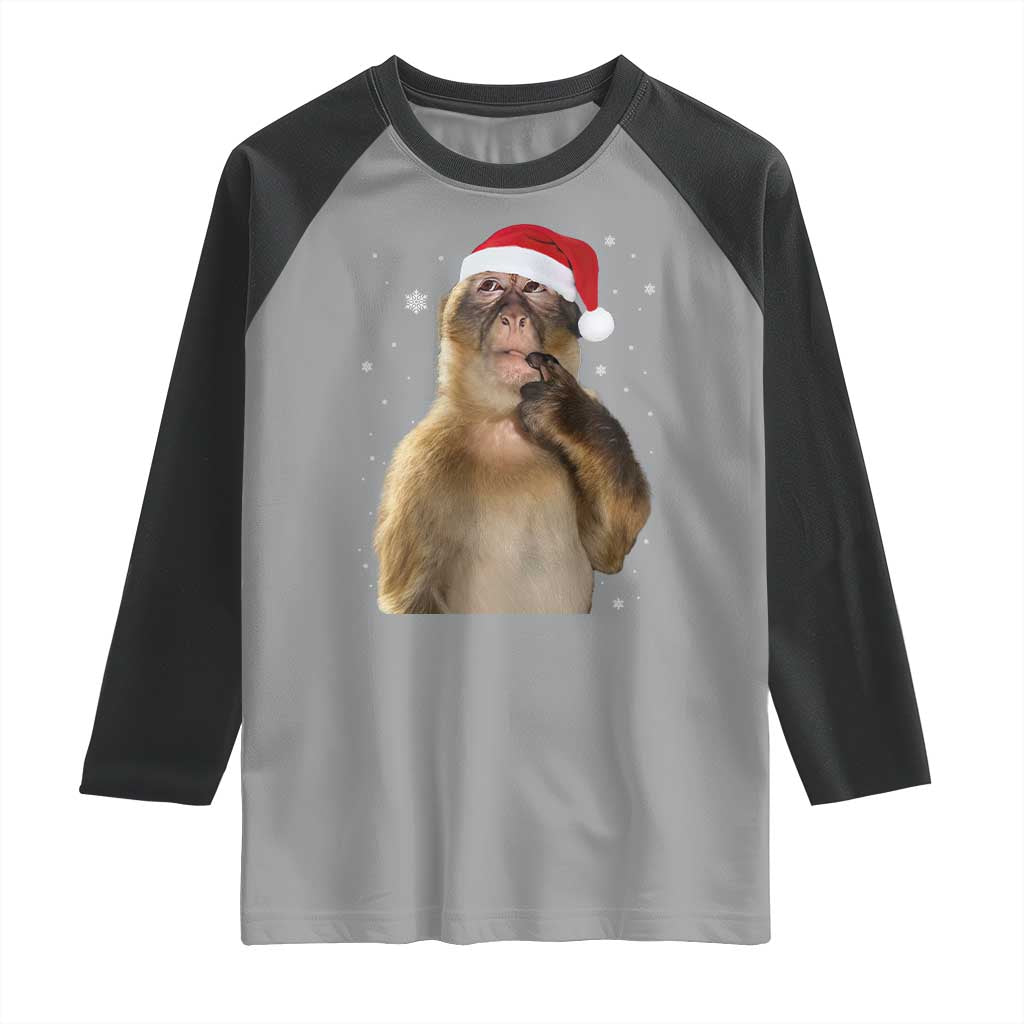Christmas Thinking Monkey Meme Humor Brainrot Raglan Shirt TS11 Sport Gray Black Print Your Wear
