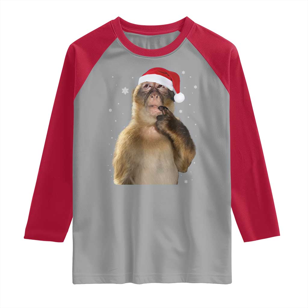 Christmas Thinking Monkey Meme Humor Brainrot Raglan Shirt TS11 Sport Gray Red Print Your Wear