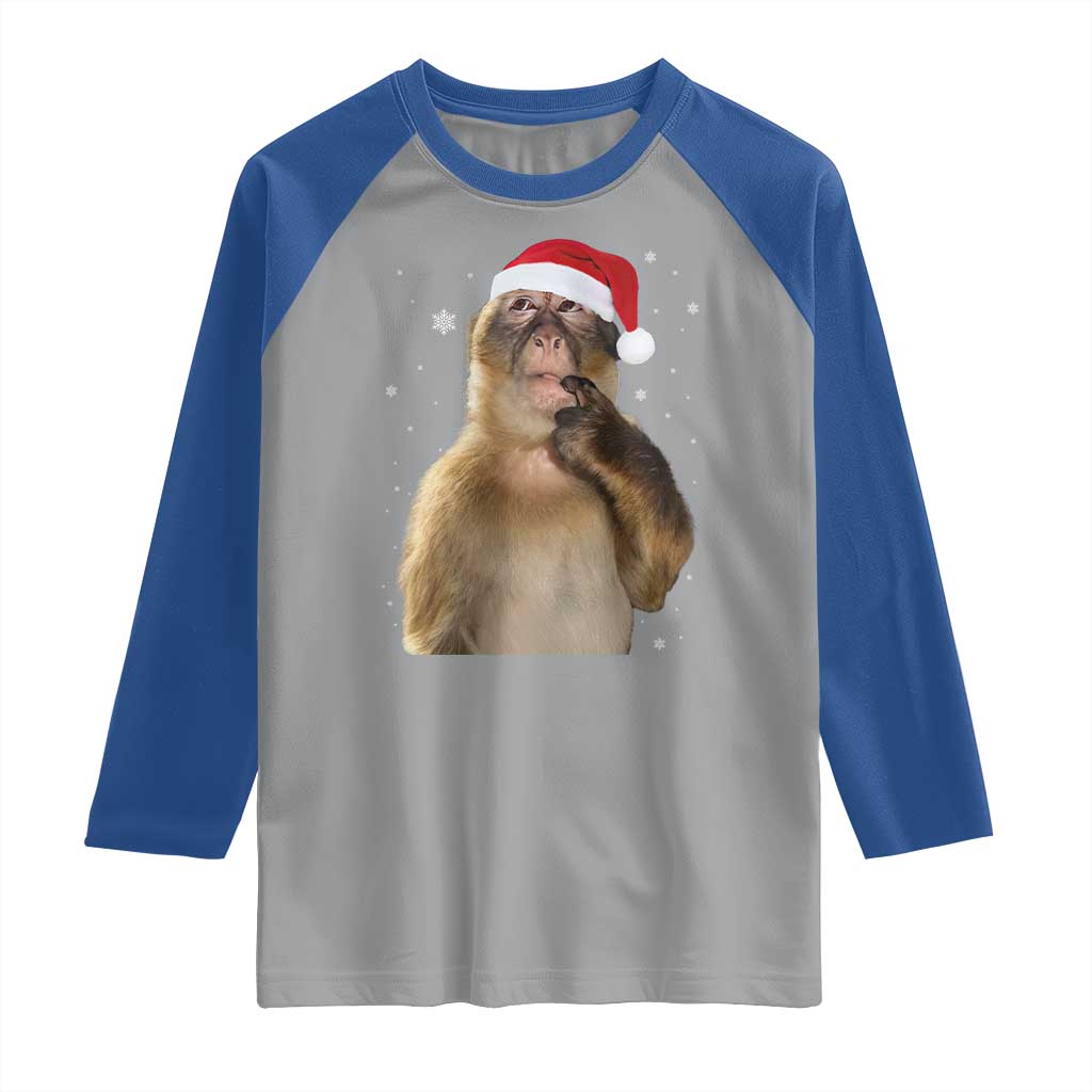Christmas Thinking Monkey Meme Humor Brainrot Raglan Shirt TS11 Sport Gray Royal Print Your Wear