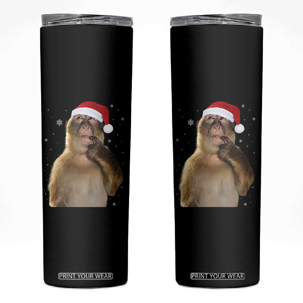 Christmas Thinking Monkey Meme Humor Brainrot Skinny Tumbler TS11 Black Print Your Wear