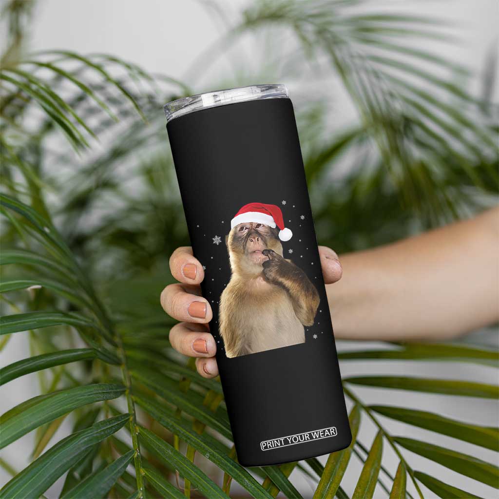 Christmas Thinking Monkey Meme Humor Brainrot Skinny Tumbler TS11 Print Your Wear