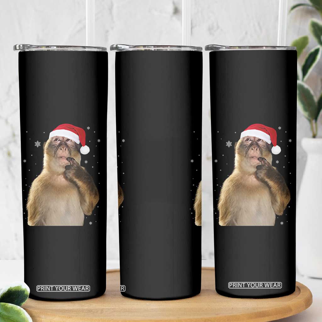 Christmas Thinking Monkey Meme Humor Brainrot Skinny Tumbler TS11 Print Your Wear