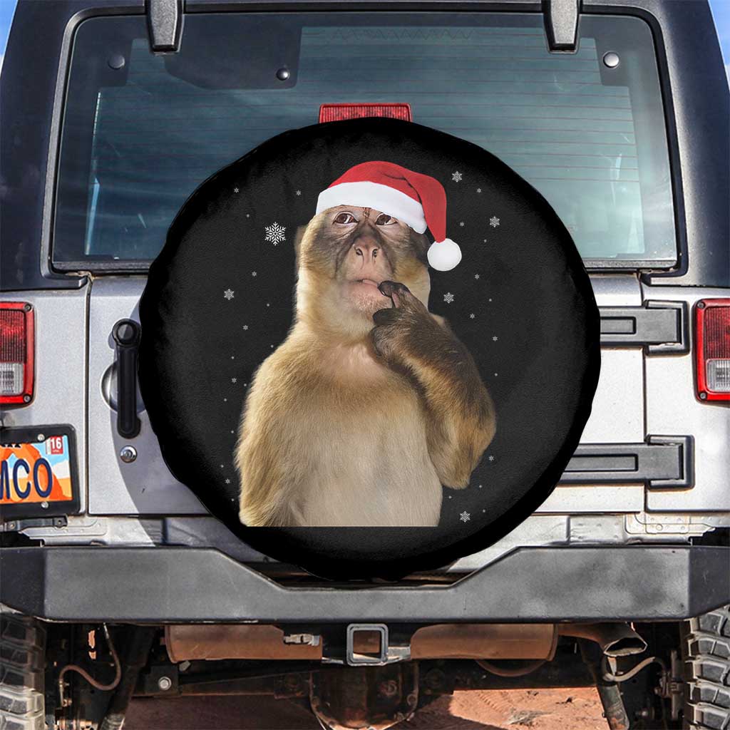 Christmas Thinking Monkey Meme Humor Brainrot Spare Tire Cover TS11 No hole Black Print Your Wear