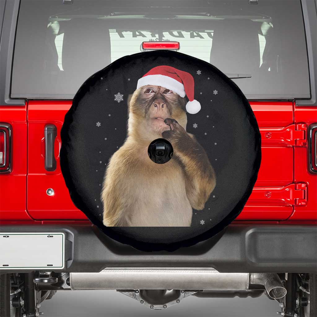 Christmas Thinking Monkey Meme Humor Brainrot Spare Tire Cover TS11 Black Print Your Wear