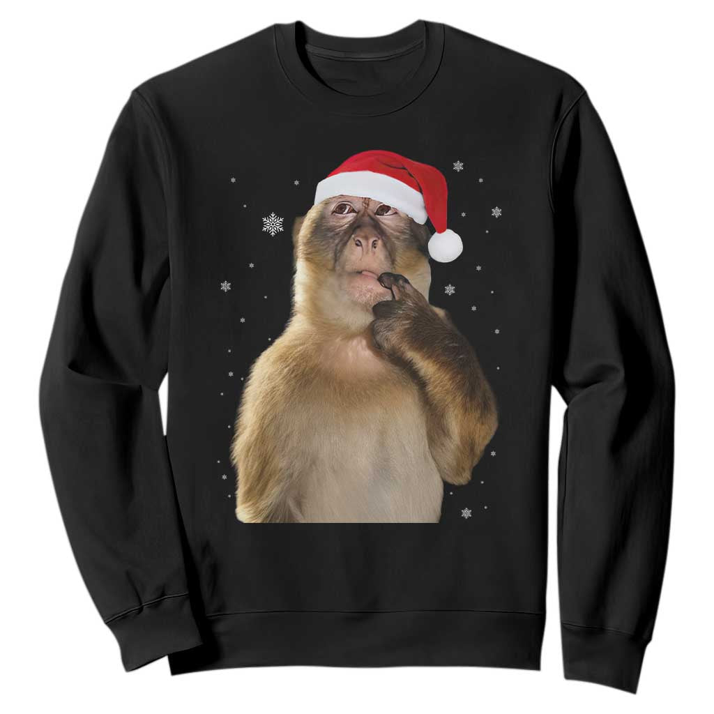 Christmas Thinking Monkey Meme Humor Brainrot Sweatshirt TS11 Black Print Your Wear