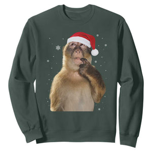 Christmas Thinking Monkey Meme Humor Brainrot Sweatshirt TS11 Dark Forest Green Print Your Wear