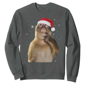 Christmas Thinking Monkey Meme Humor Brainrot Sweatshirt TS11 Dark Heather Print Your Wear